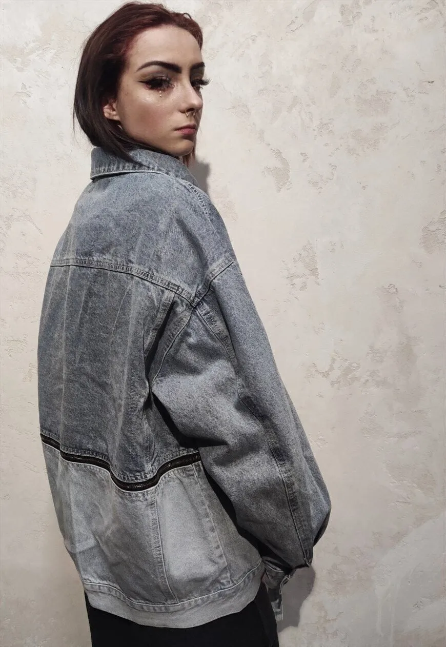 Detachable denim jacket 2 in 1 cropped jean coat in blue