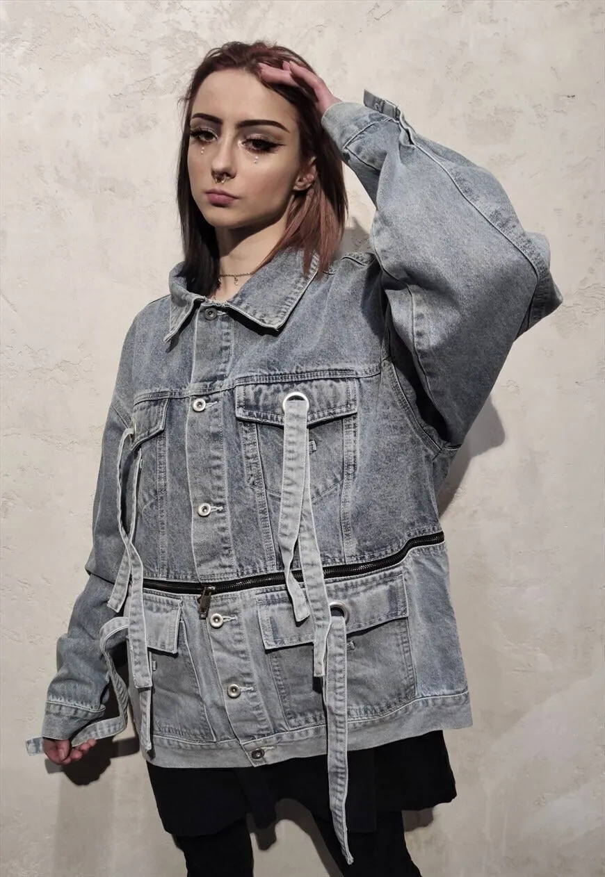 Detachable denim jacket 2 in 1 cropped jean coat in blue