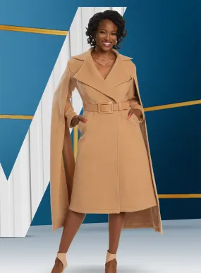 Donna Vinci - 12039 - Camel - Wool Blend Cape Sleeve Coat Dress