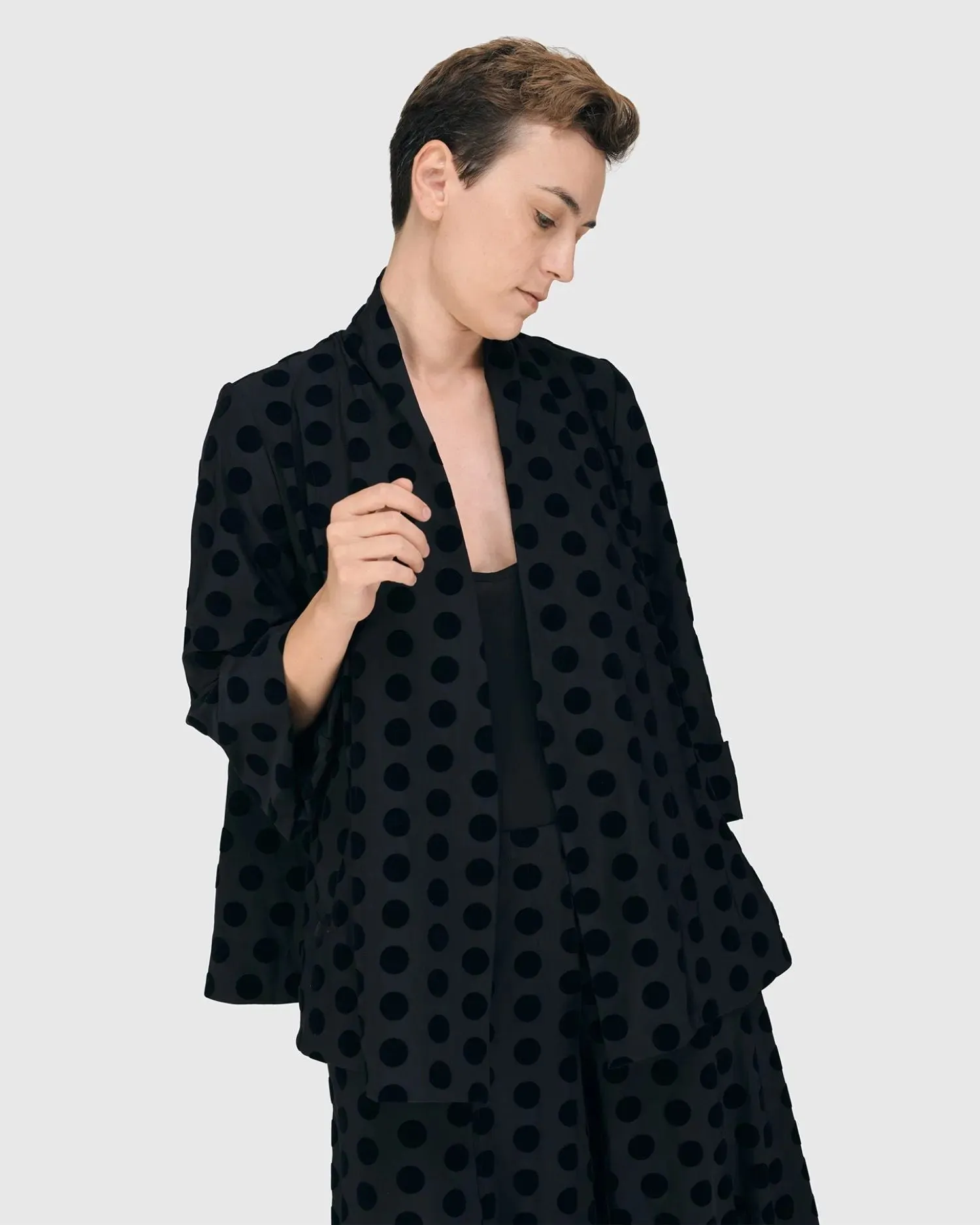 Dot Flocked Swing Jacket, Black