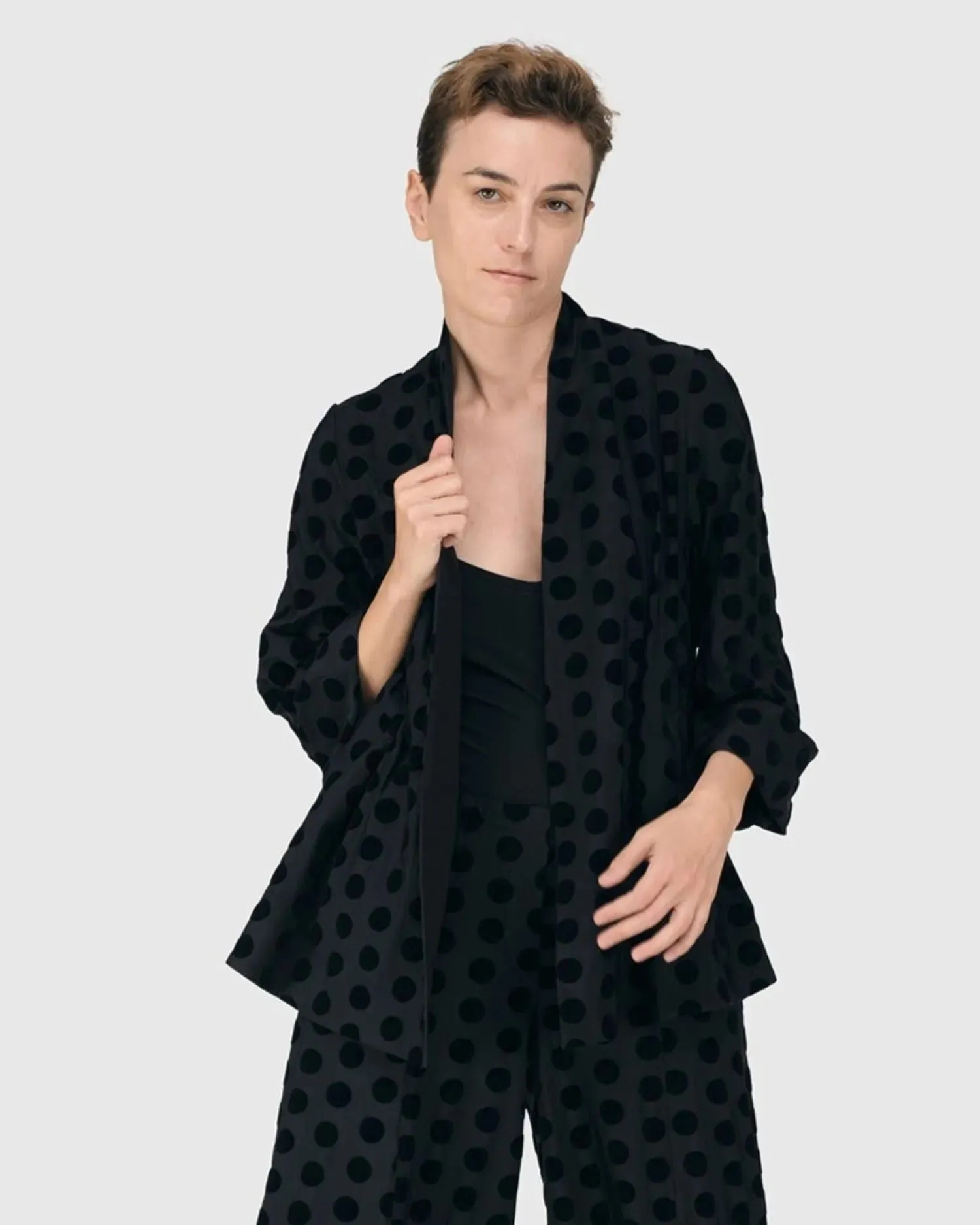 Dot Flocked Swing Jacket, Black