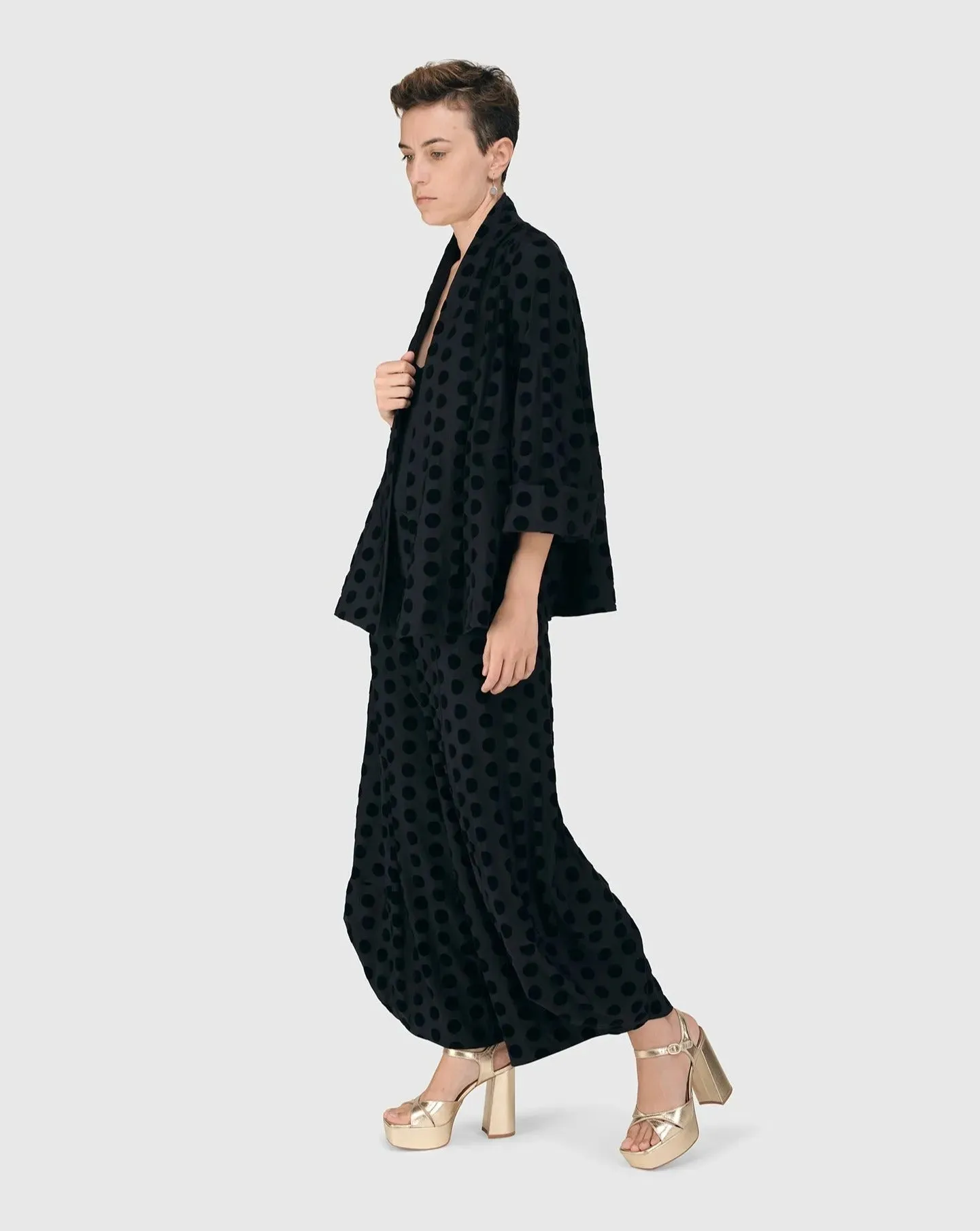 Dot Flocked Swing Jacket, Black