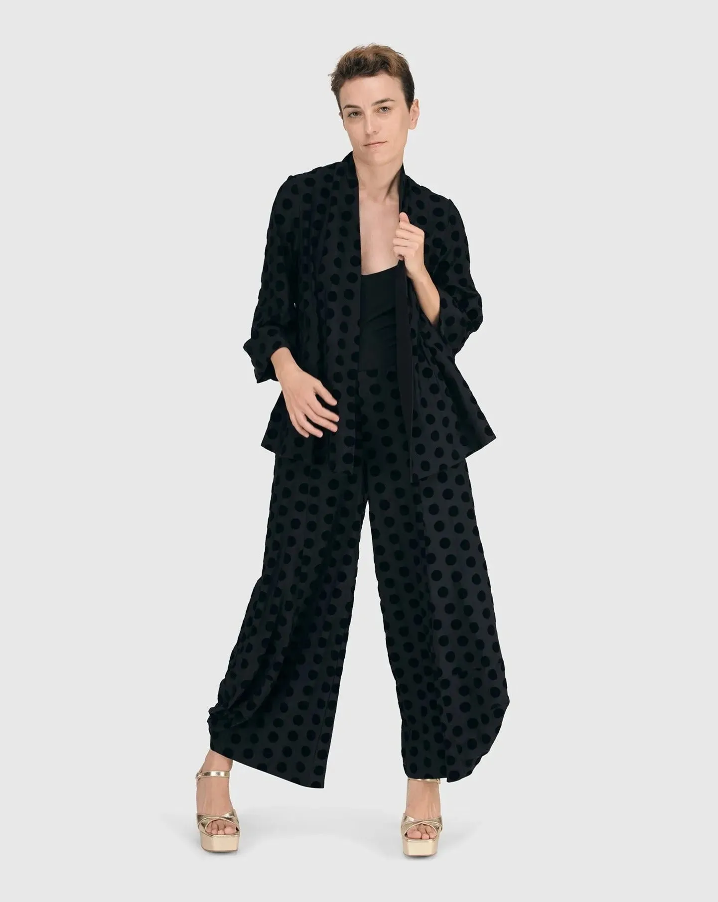 Dot Flocked Swing Jacket, Black