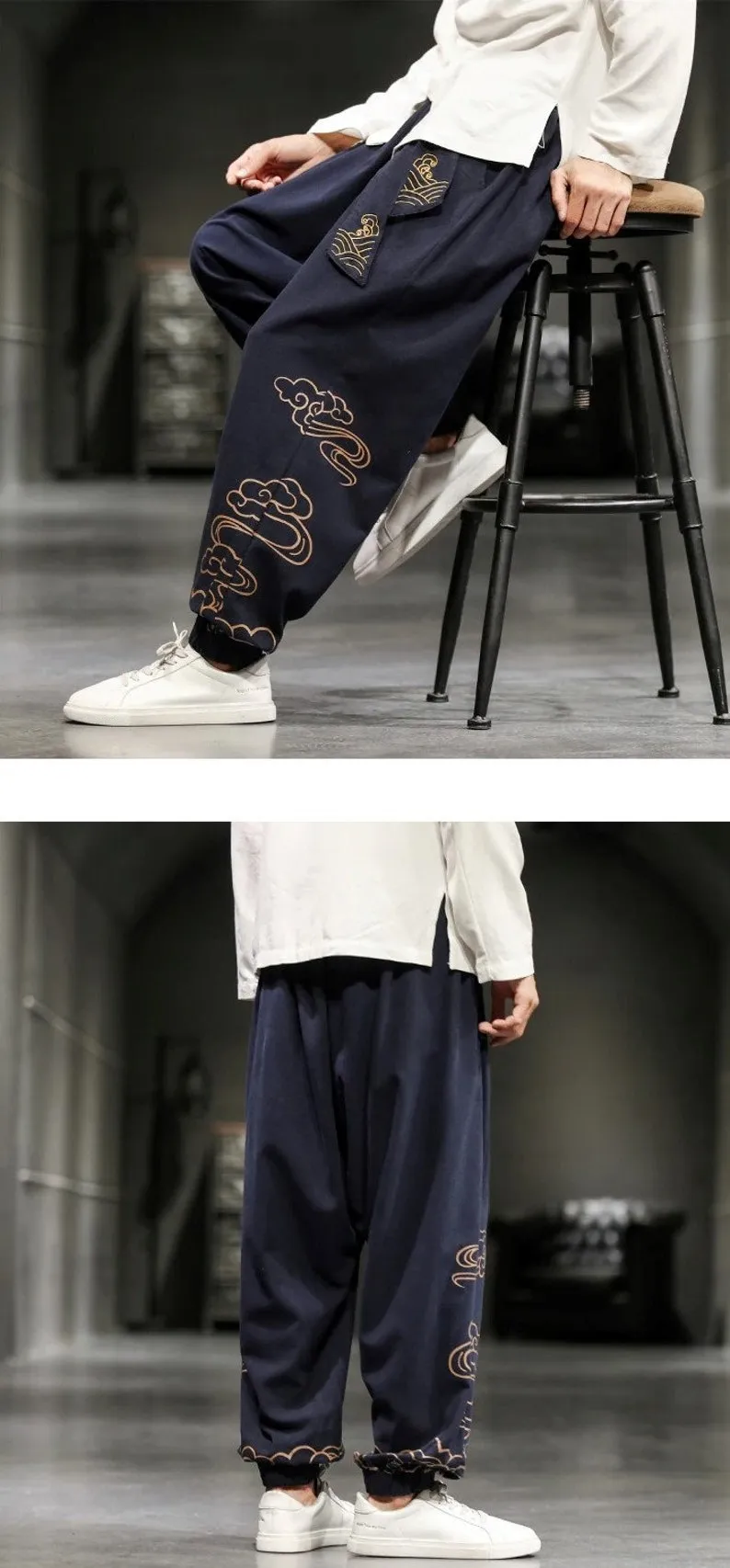 Embroidered Baggy Harem Pants