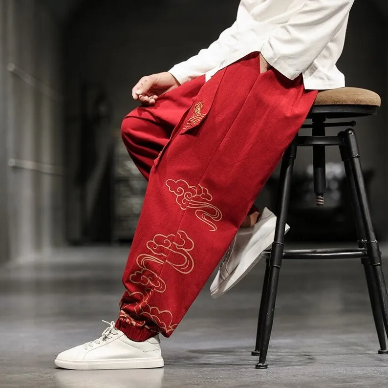 Embroidered Baggy Harem Pants