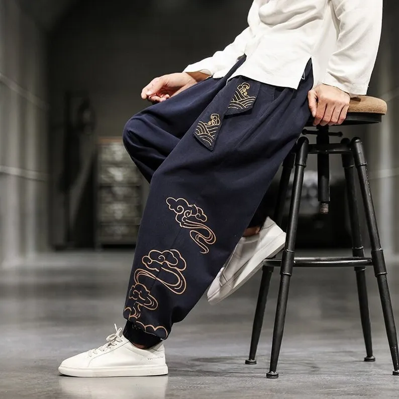 Embroidered Baggy Harem Pants