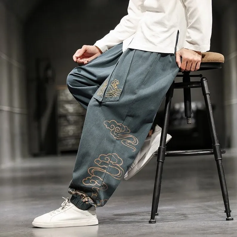 Embroidered Baggy Harem Pants