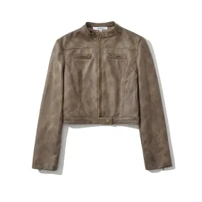 Fashionkova karen dress to impress Retro Distressed Short Jacket for Women Early Autumn New Hot Girl Slim Stand Collar Suede Motorcycle Jacket