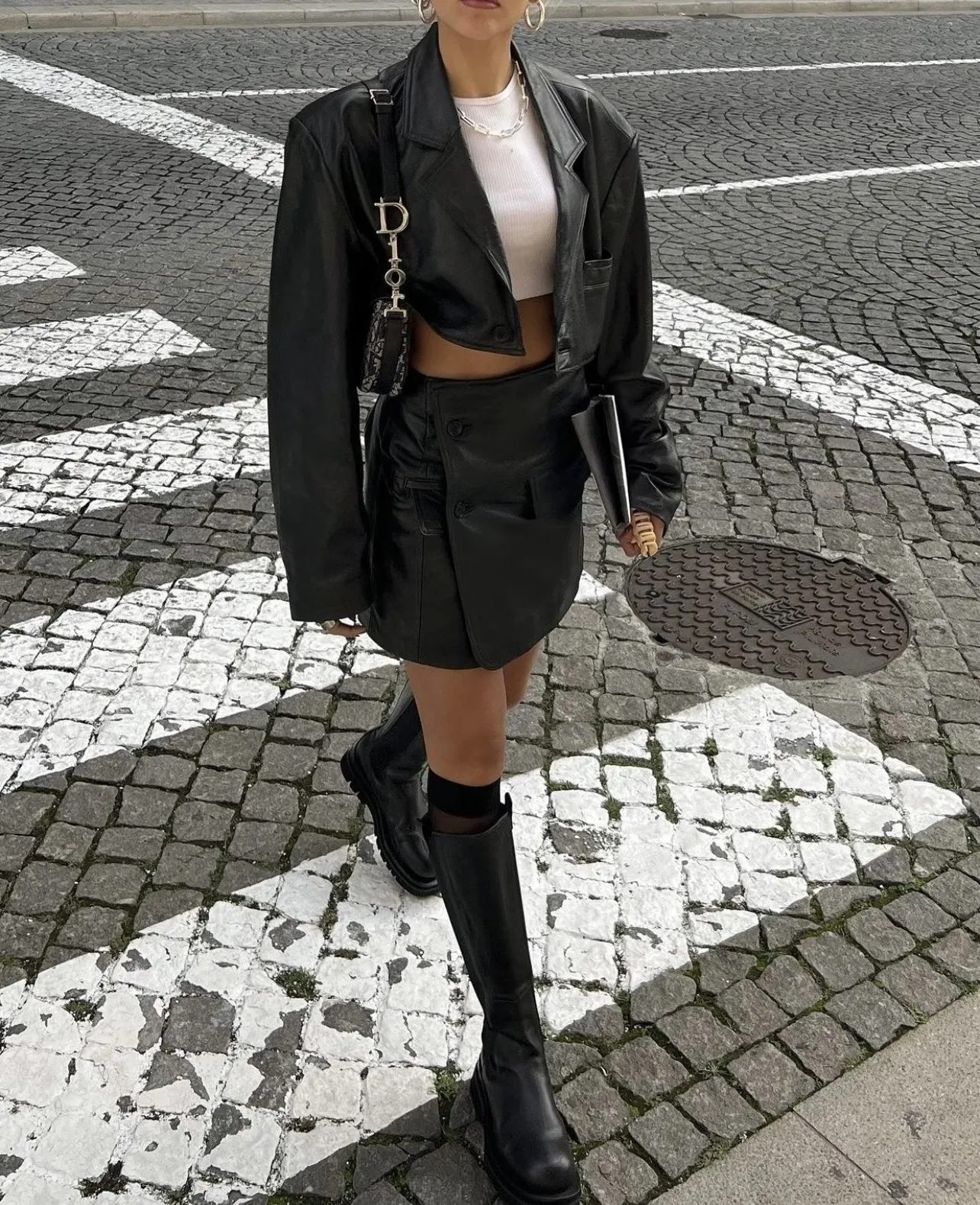 Fashionkova suede jacket INS Blogger Style Hot Girl Personalized Suit Leather Skirt Suit Women's Autumn New Short Suit Jacket  Skirt