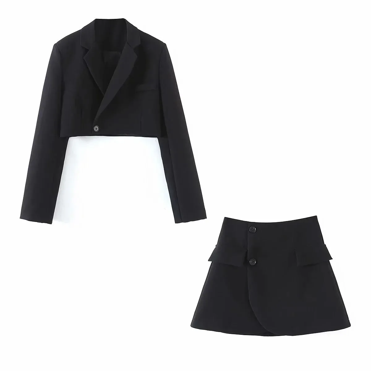 Fashionkova work outfits women Large Lapel One Button Short Suit Jacket Wrap A- line Skirt Fashion Two-Piece Suit