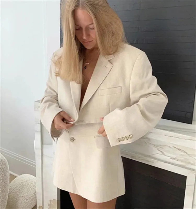 Fashionkova work outfits women Large Lapel One Button Short Suit Jacket Wrap A- line Skirt Fashion Two-Piece Suit