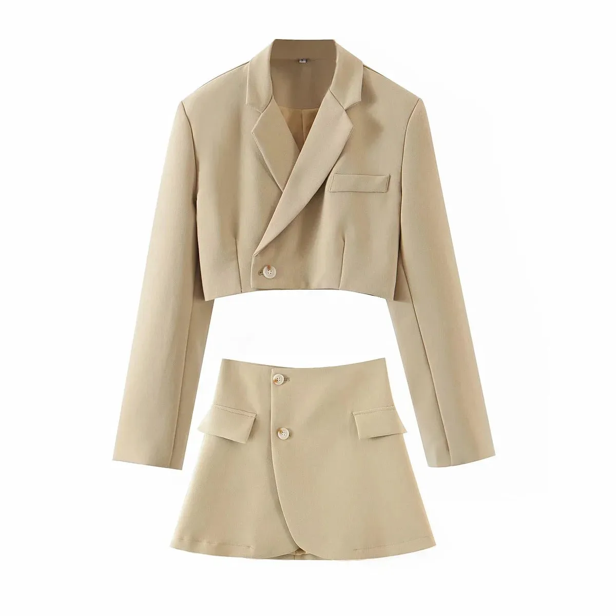 Fashionkova work outfits women Large Lapel One Button Short Suit Jacket Wrap A- line Skirt Fashion Two-Piece Suit