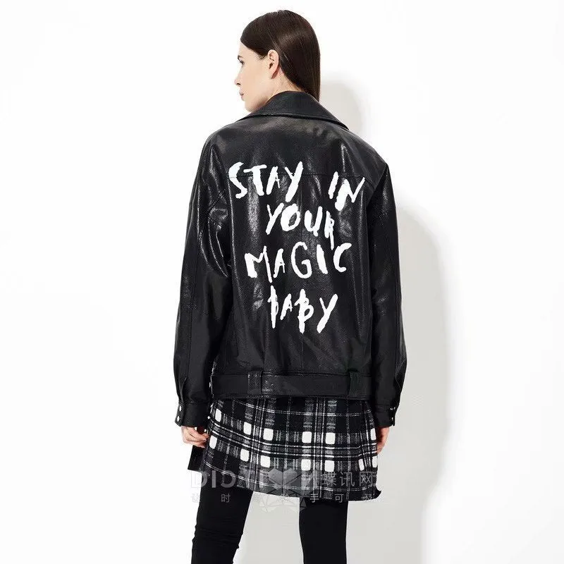 Female Alphabet Zipper Casual Fashion Leather Jacket