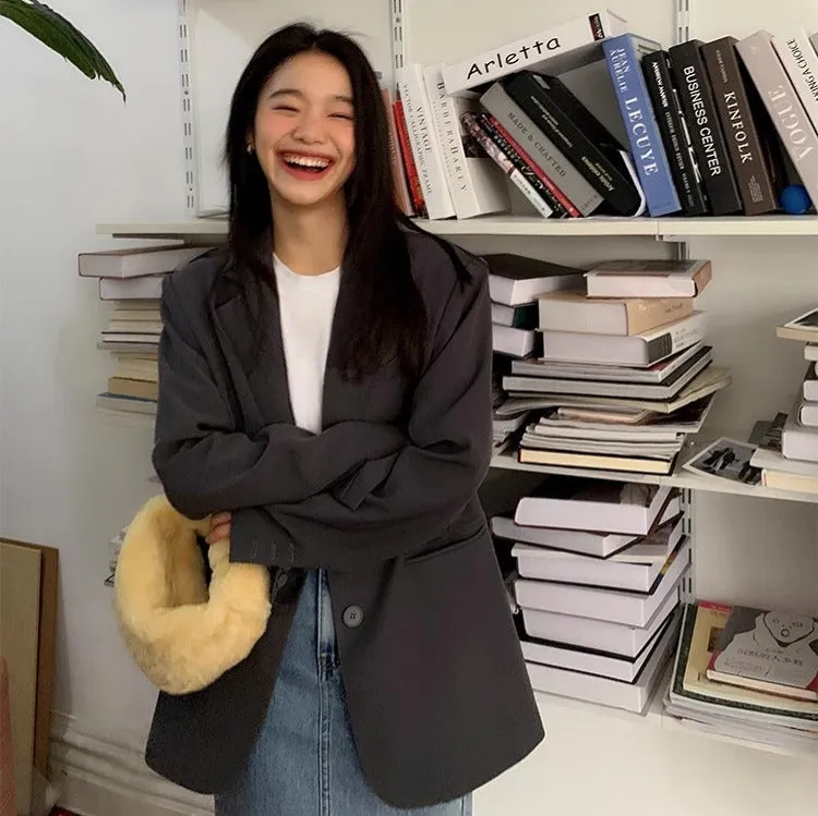 Flytonn-Fall Outfits Women Outwear Streetwear  fall outfits women Black Casual Suit Jacket Women's Korean-Style Loose Back Slit Niche Temperament Small Suit