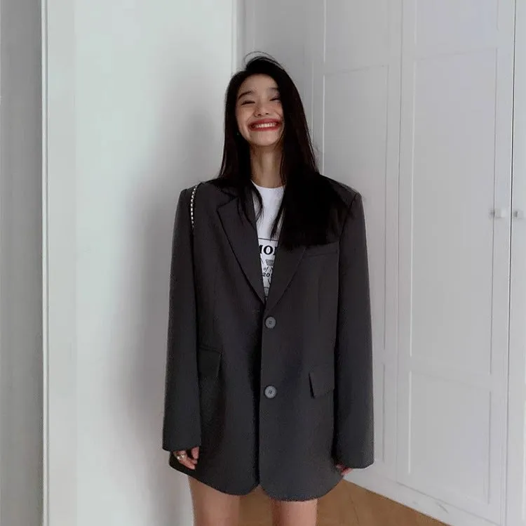 Flytonn-Fall Outfits Women Outwear Streetwear  fall outfits women Black Casual Suit Jacket Women's Korean-Style Loose Back Slit Niche Temperament Small Suit