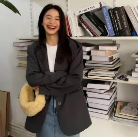 Flytonn-Fall Outfits Women Outwear Streetwear  fall outfits women Black Casual Suit Jacket Women's Korean-Style Loose Back Slit Niche Temperament Small Suit
