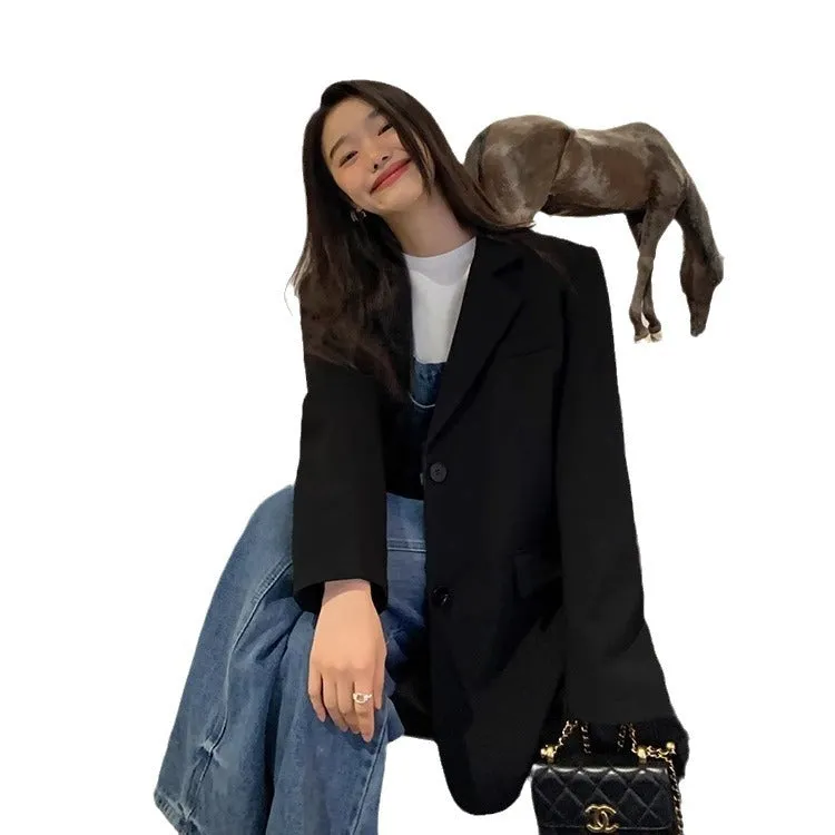 Flytonn-Fall Outfits Women Outwear Streetwear  fall outfits women Black Casual Suit Jacket Women's Korean-Style Loose Back Slit Niche Temperament Small Suit
