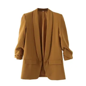 Flytonnshop business casual outfits Middle East Long-Sleeved Women's Clothing Autumn and Winter Solid Color Lapel Small Suit Temperament Commuter Jacket