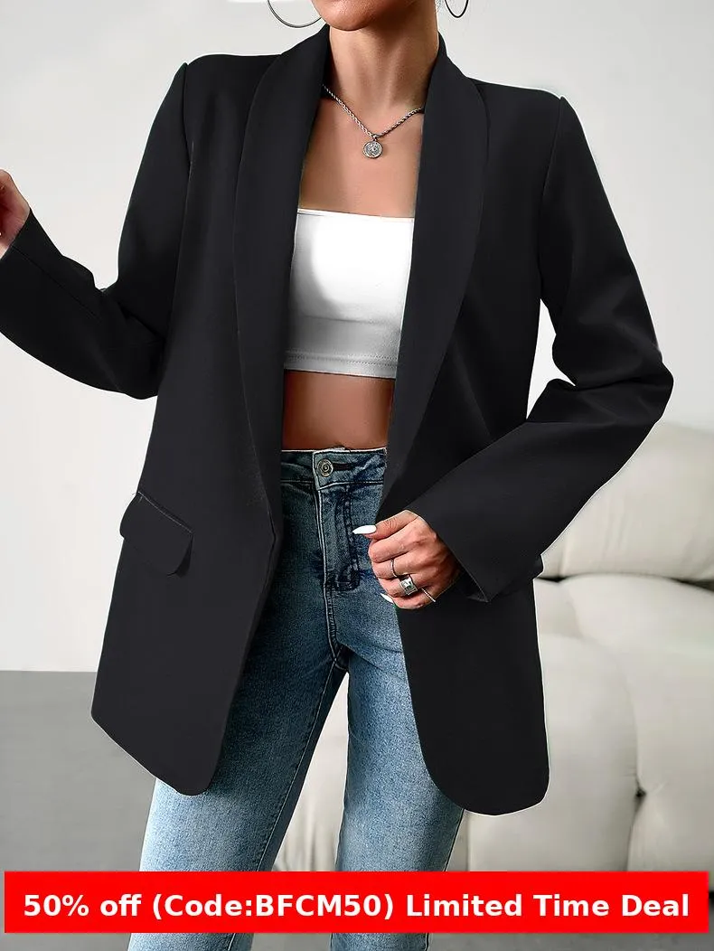 Flytonnshop business casual outfits Middle East Long-Sleeved Women's Clothing Autumn and Winter Solid Color Lapel Small Suit Temperament Commuter Jacket