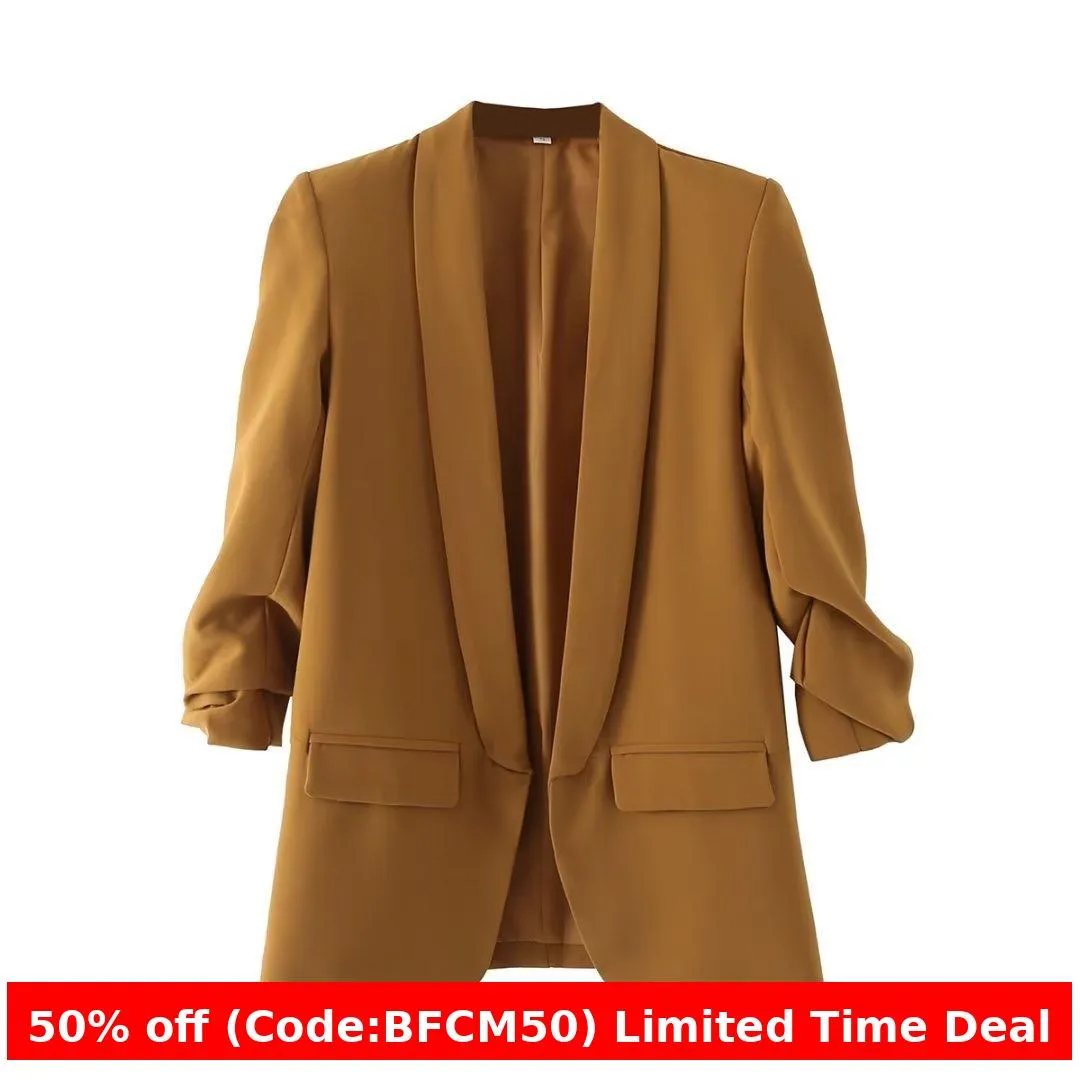 Flytonnshop business casual outfits Middle East Long-Sleeved Women's Clothing Autumn and Winter Solid Color Lapel Small Suit Temperament Commuter Jacket