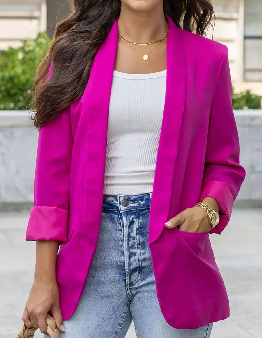 Flytonnshop business casual outfits Middle East Long-Sleeved Women's Clothing Autumn and Winter Solid Color Lapel Small Suit Temperament Commuter Jacket