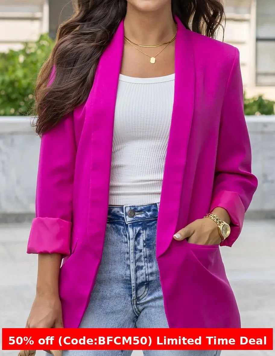 Flytonnshop business casual outfits Middle East Long-Sleeved Women's Clothing Autumn and Winter Solid Color Lapel Small Suit Temperament Commuter Jacket