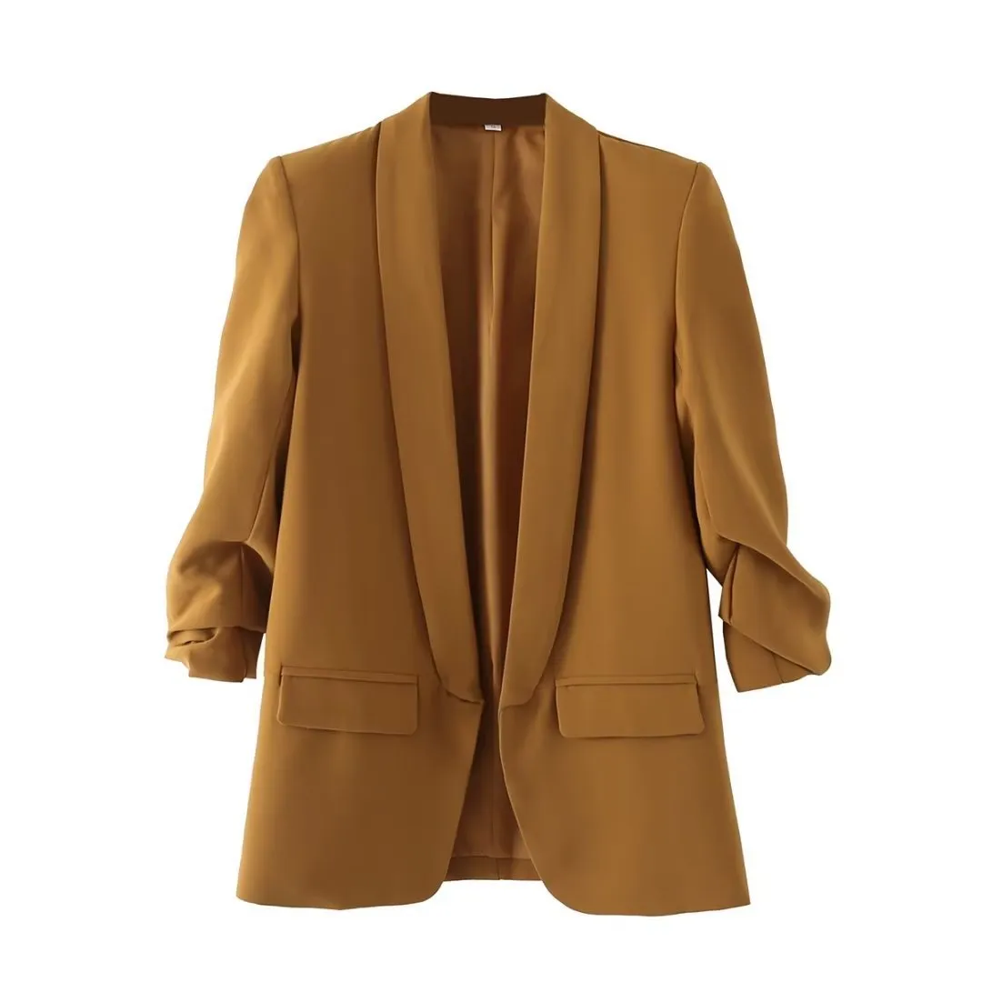 Flytonnshop business casual outfits Middle East Long-Sleeved Women's Clothing Autumn and Winter Solid Color Lapel Small Suit Temperament Commuter Jacket