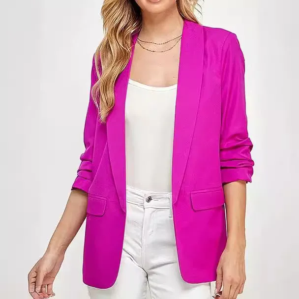 Flytonnshop business casual outfits Middle East Long-Sleeved Women's Clothing Autumn and Winter Solid Color Lapel Small Suit Temperament Commuter Jacket