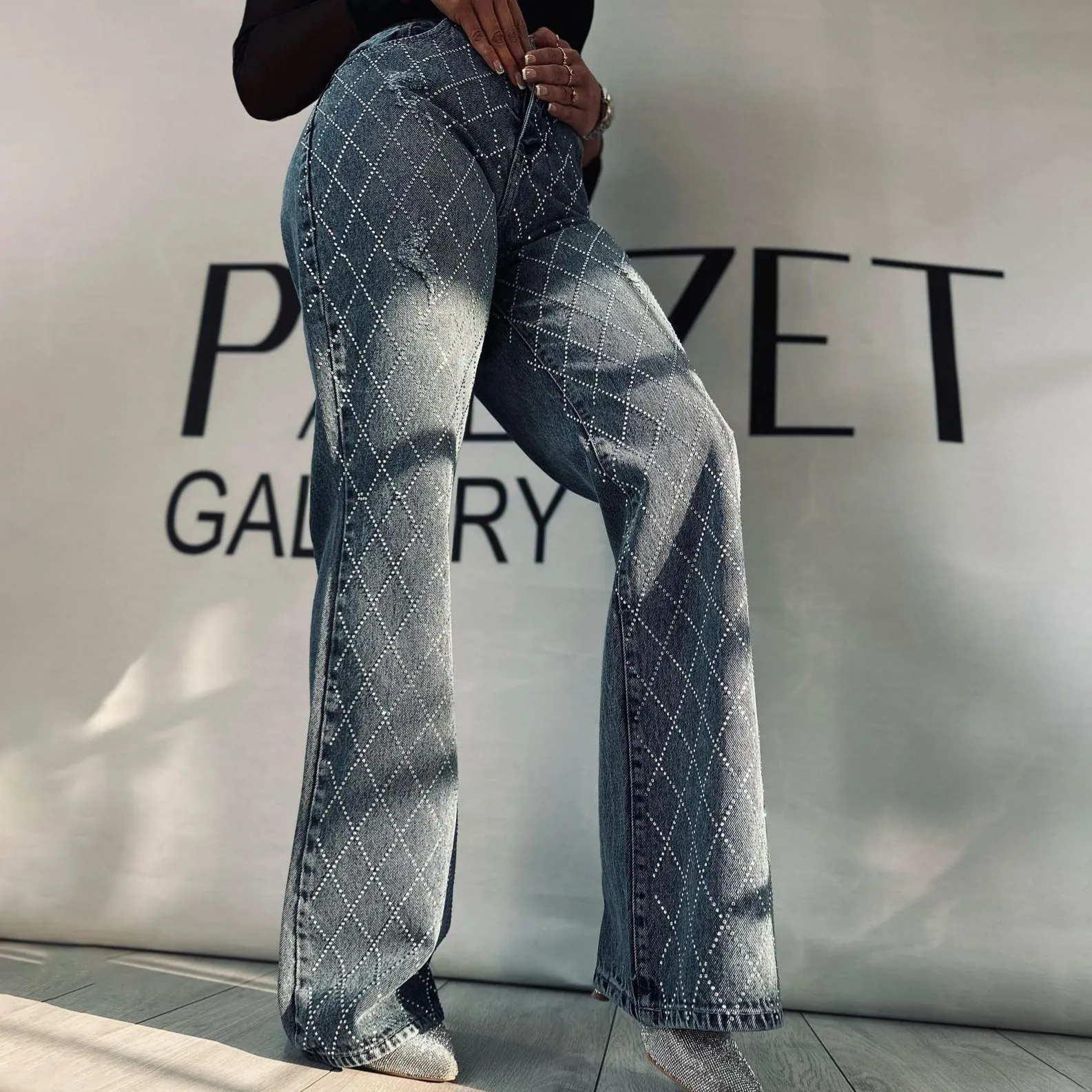 Girlary-shop barn jacket outfits Hot Girl Low Waist Mesh Diamond-Embedded Micro-Pull Denim Trousers Street Style Trendy Slimming All-Match Jeans for Women