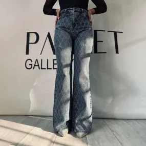 Girlary-shop barn jacket outfits Hot Girl Low Waist Mesh Diamond-Embedded Micro-Pull Denim Trousers Street Style Trendy Slimming All-Match Jeans for Women