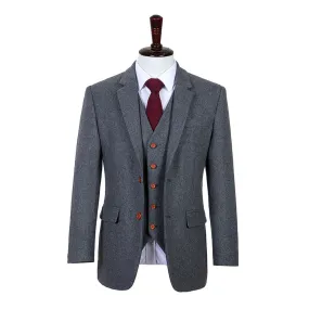 Grey Twill Tweed 3 Piece Men Suit