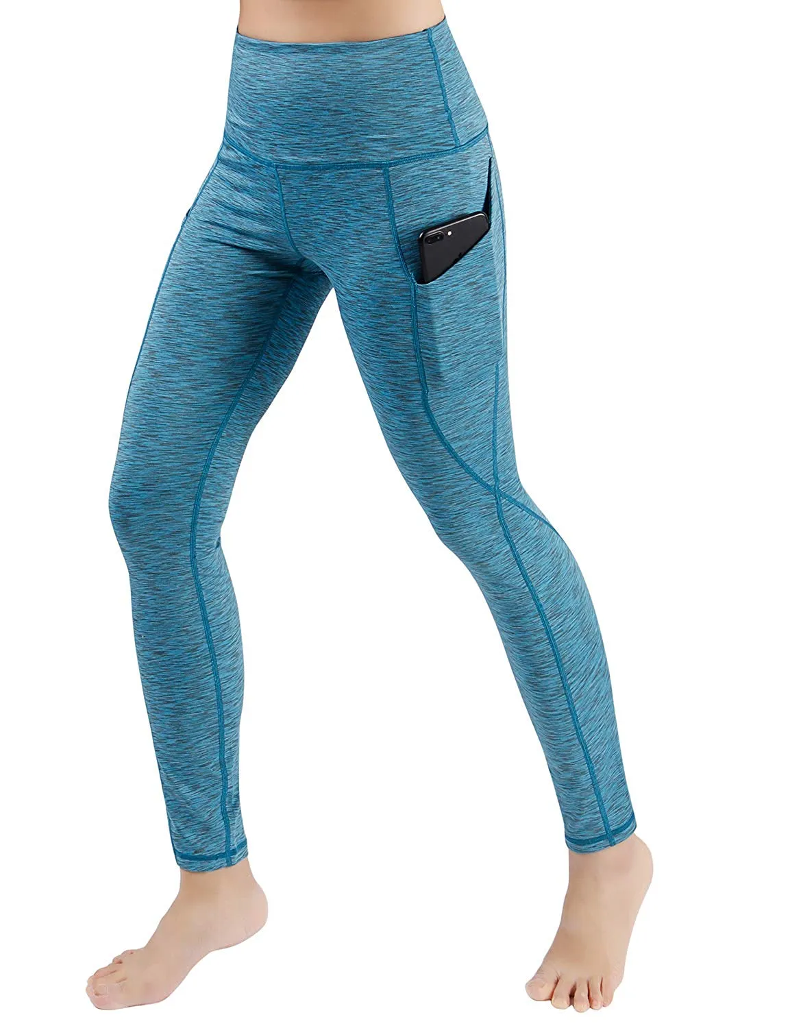 High Waist Out Pocket Yoga Pants Tummy Control Workout Running  Leggings Black