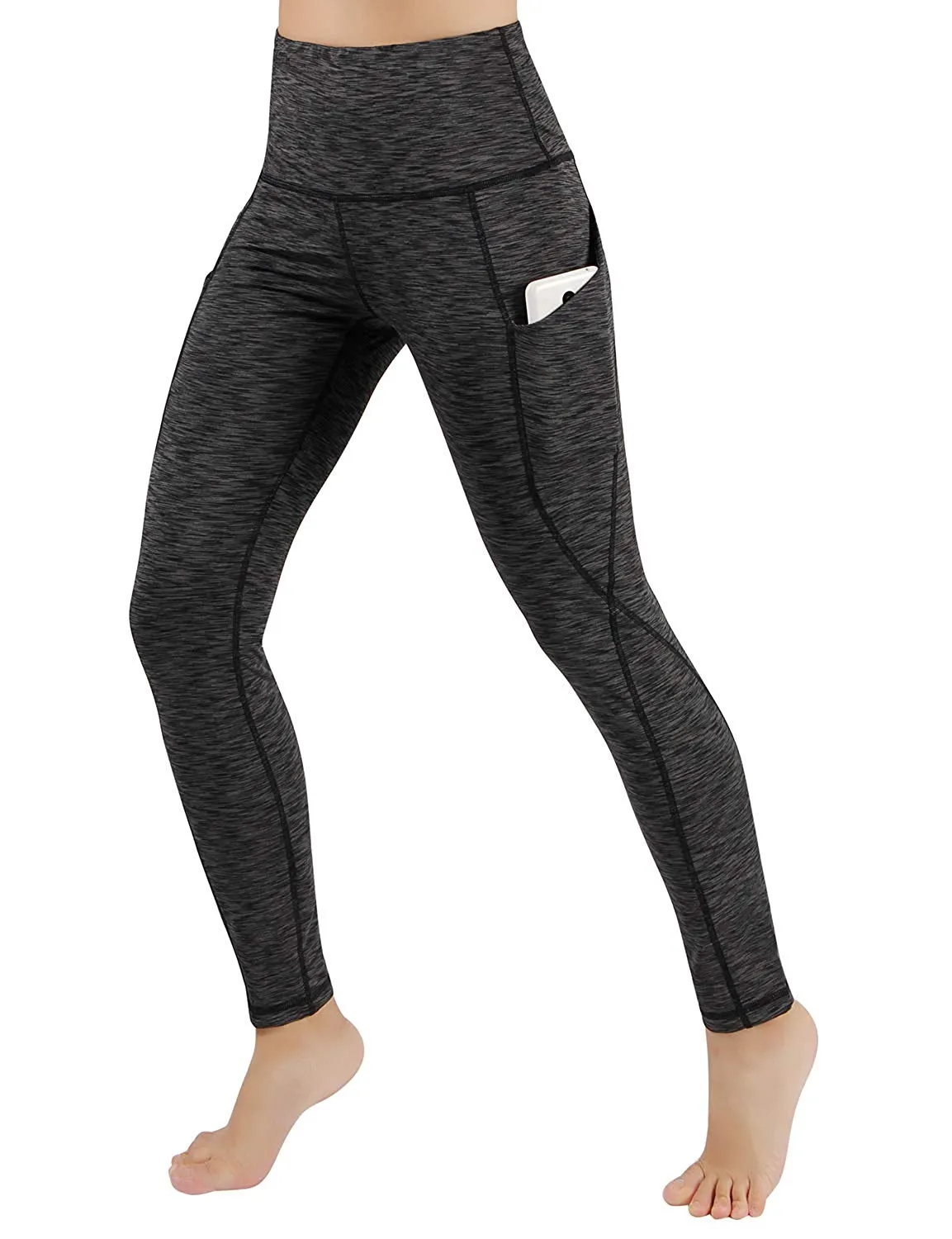 High Waist Out Pocket Yoga Pants Tummy Control Workout Running  Leggings Black