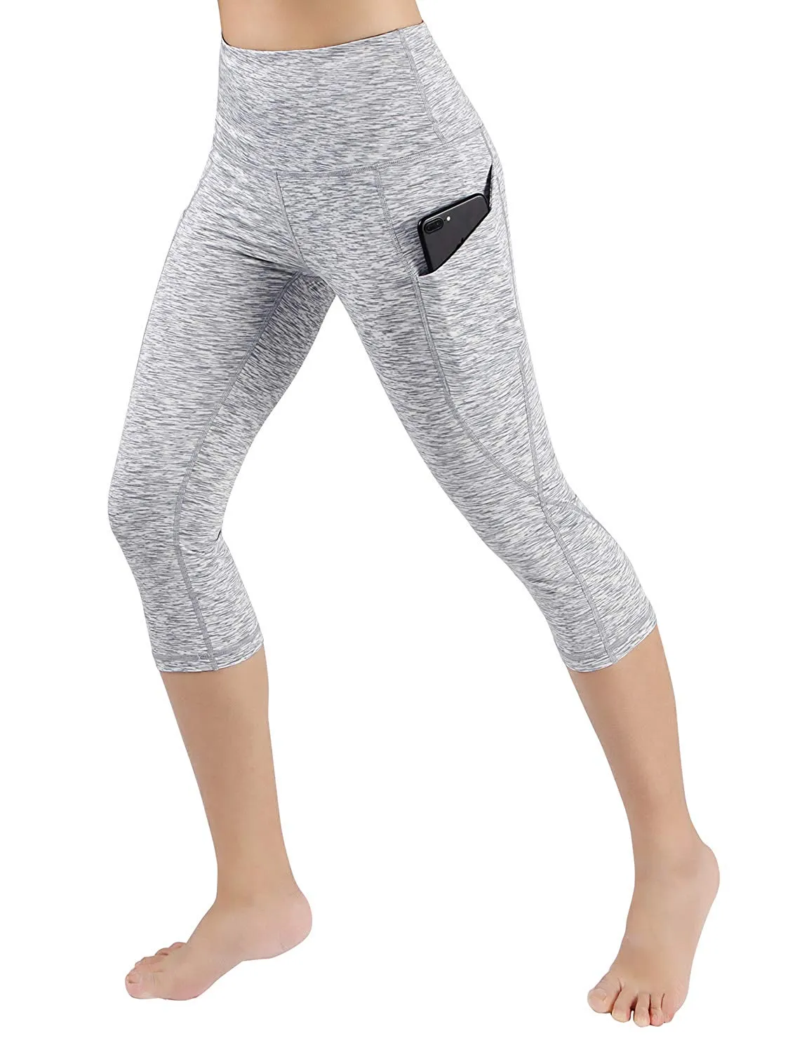 High Waist Out Pocket Yoga Pants Tummy Control Workout Running  Leggings Black