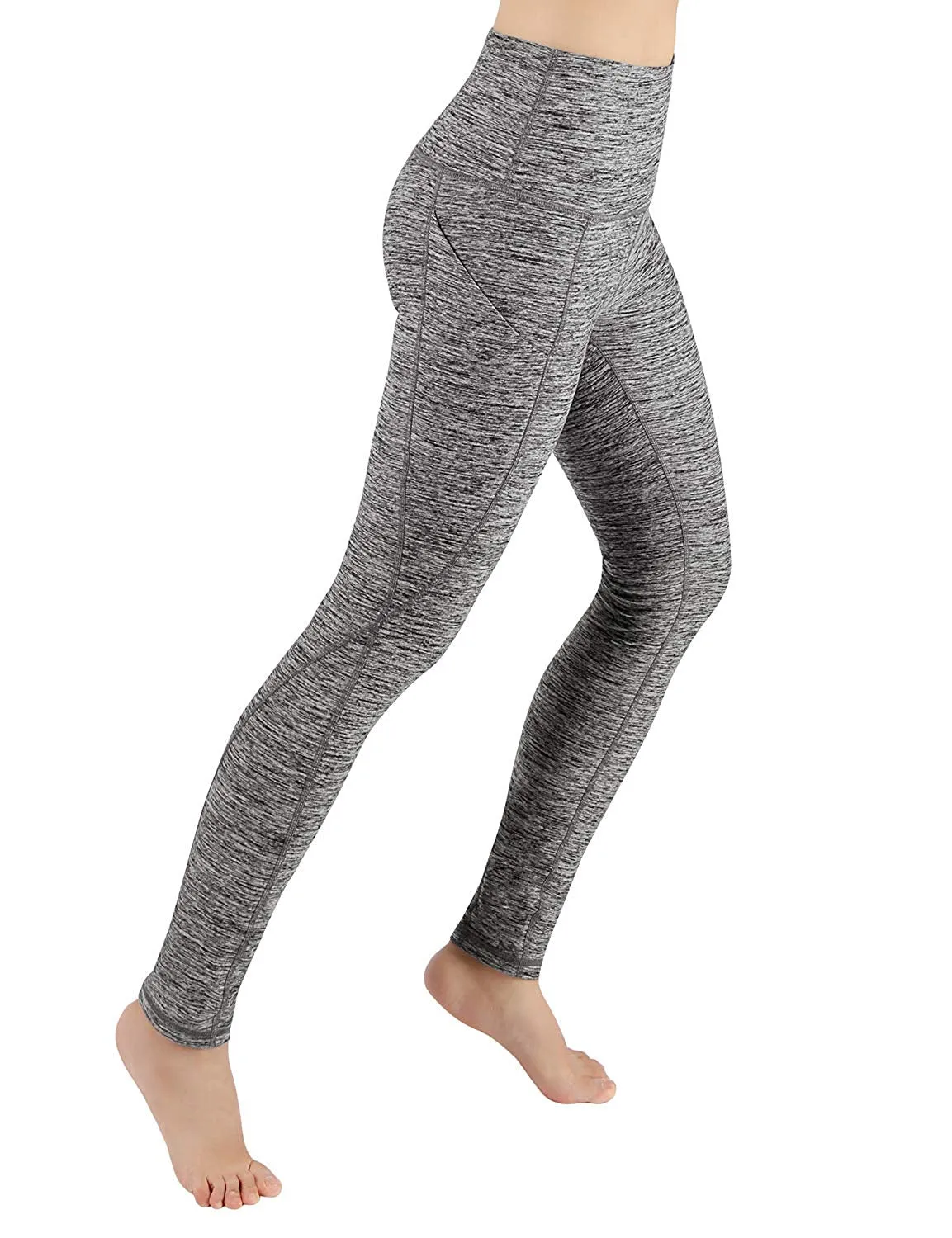 High Waist Out Pocket Yoga Pants Tummy Control Workout Running  Leggings Black