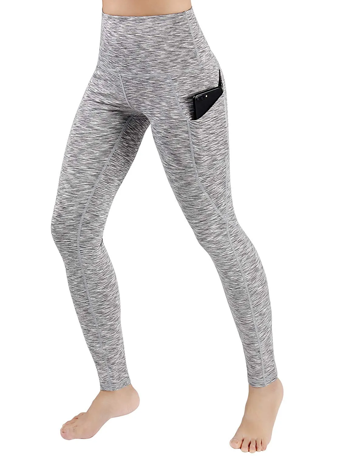 High Waist Out Pocket Yoga Pants Tummy Control Workout Running  Leggings Black