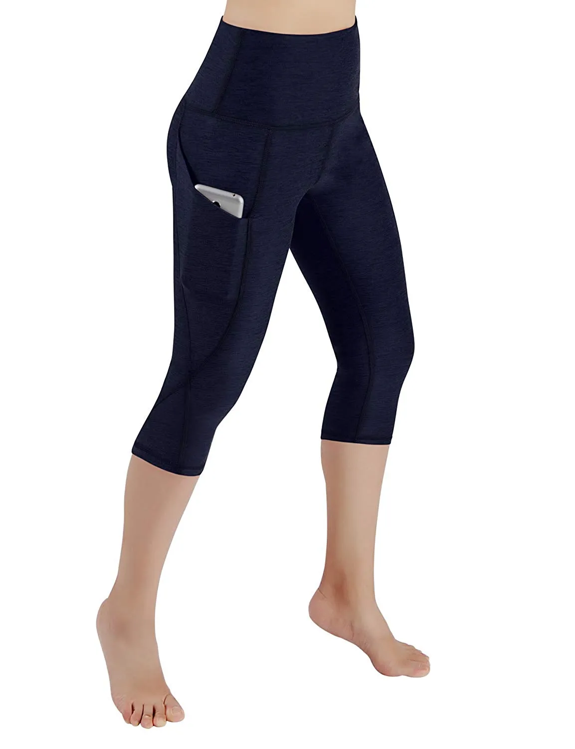 High Waist Out Pocket Yoga Pants Tummy Control Workout Running  Leggings Black