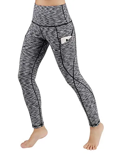 High Waist Out Pocket Yoga Pants Tummy Control Workout Running  Leggings Black