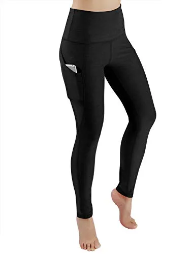High Waist Out Pocket Yoga Pants Tummy Control Workout Running  Leggings Black