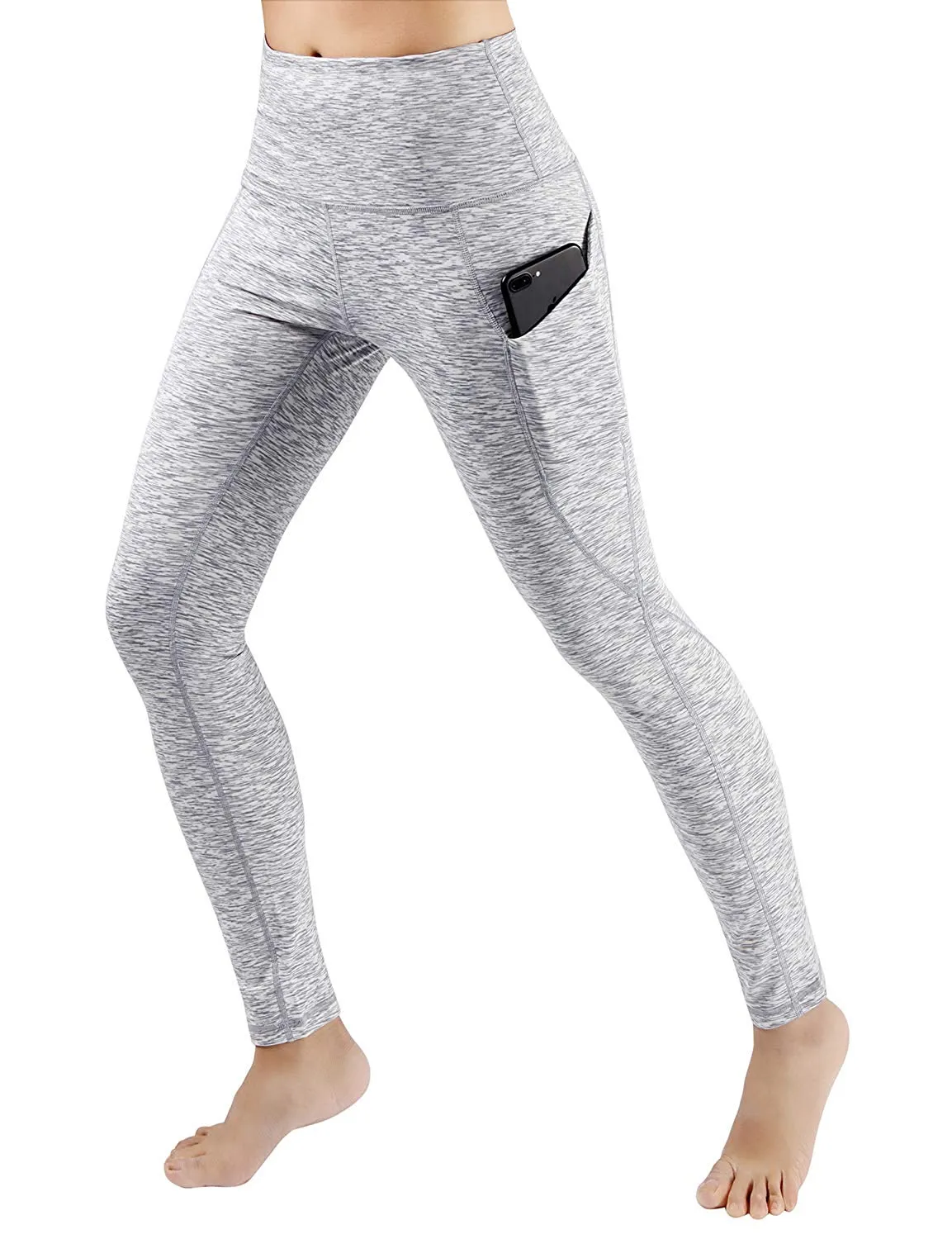 High Waist Out Pocket Yoga Pants Tummy Control Workout Running  Leggings Black