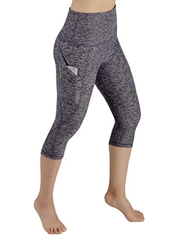 High Waist Out Pocket Yoga Pants Tummy Control Workout Running  Leggings Black