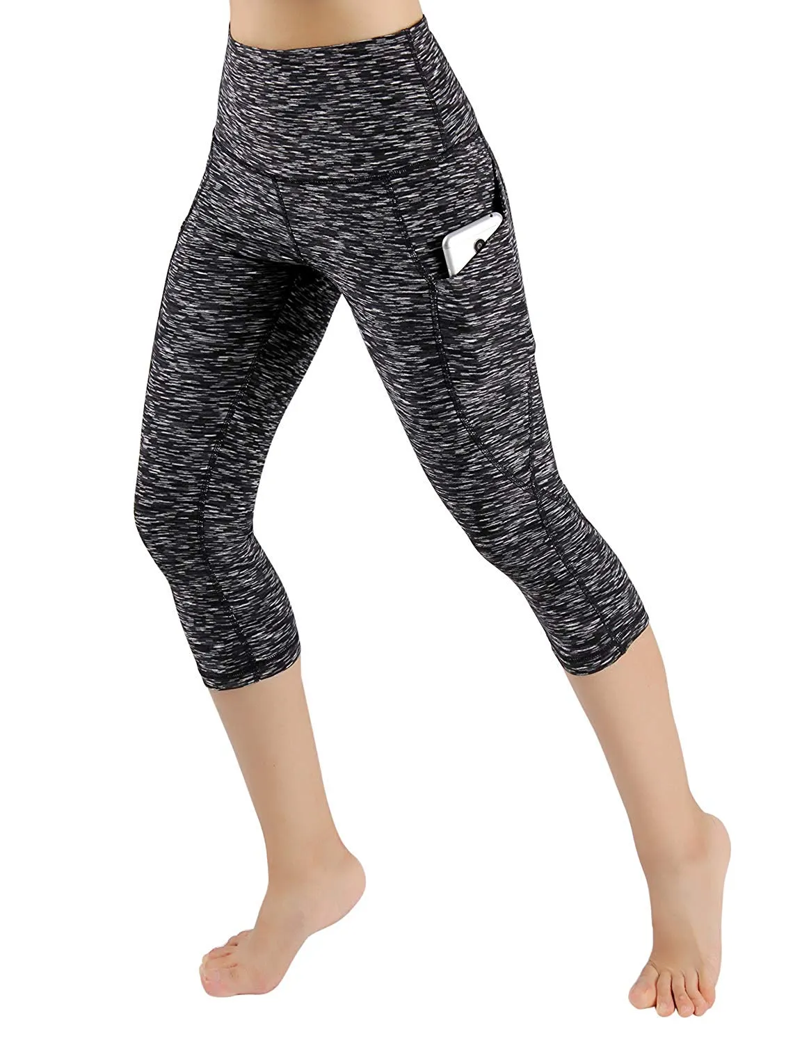 High Waist Out Pocket Yoga Pants Tummy Control Workout Running  Leggings Black