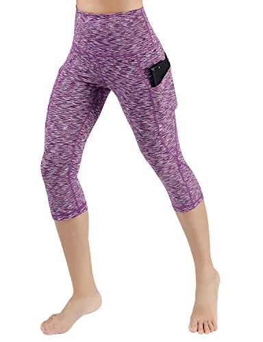 High Waist Out Pocket Yoga Pants Tummy Control Workout Running  Leggings Black