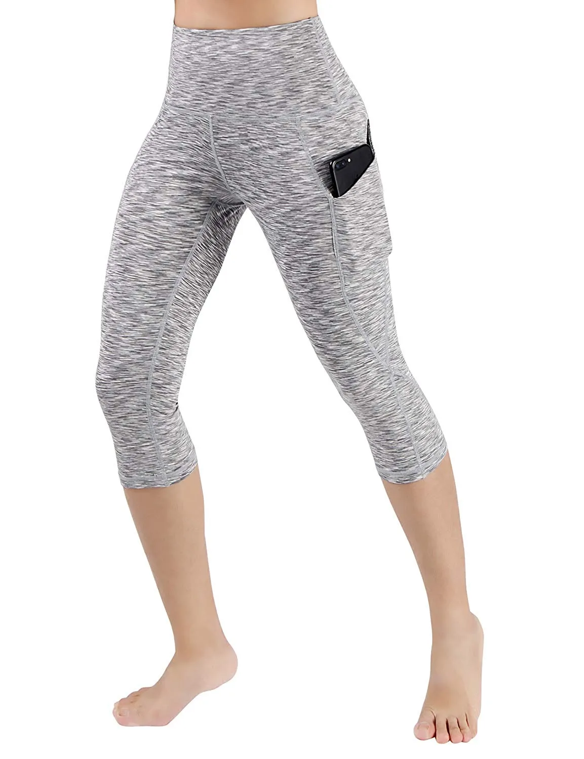 High Waist Out Pocket Yoga Pants Tummy Control Workout Running  Leggings Black