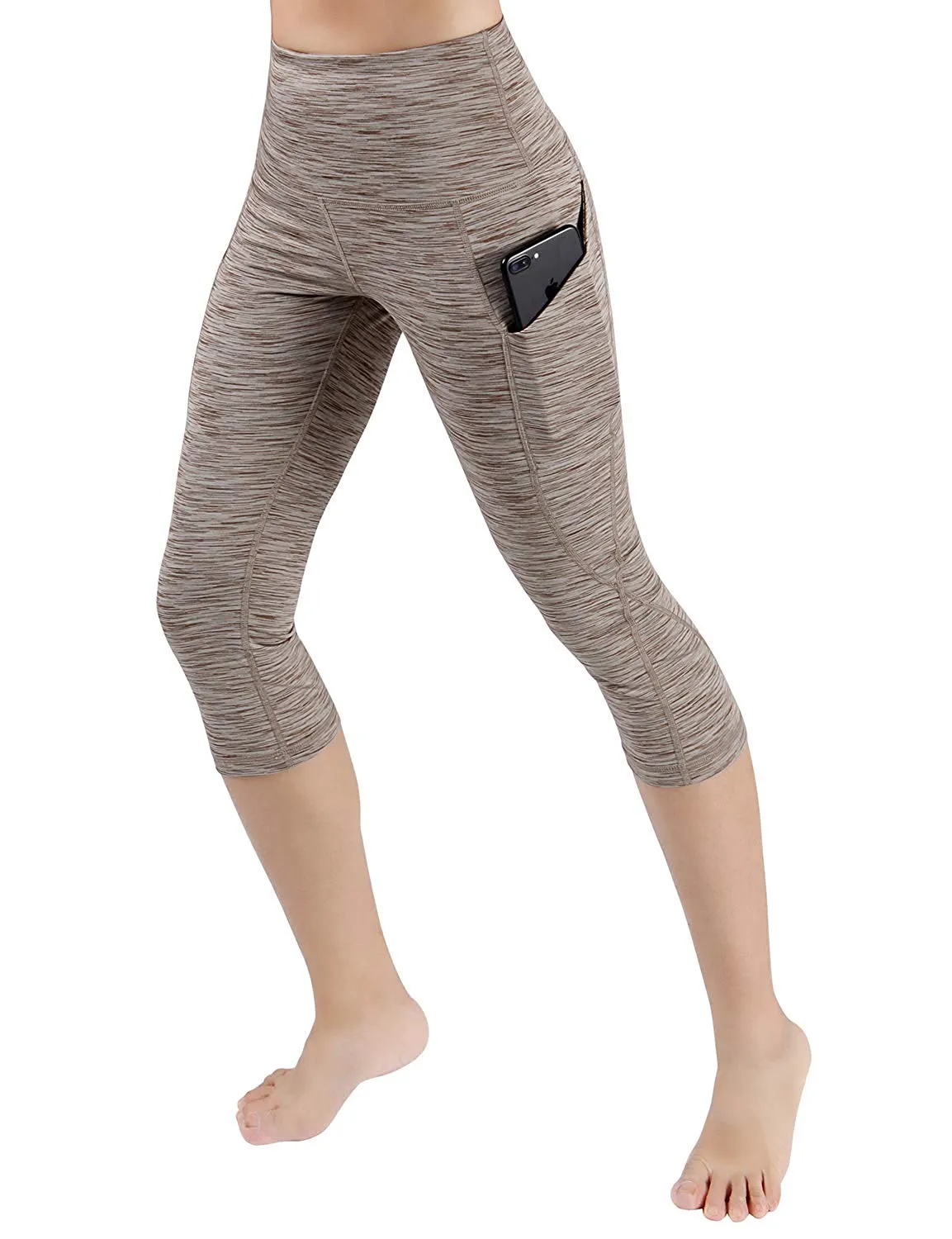 High Waist Out Pocket Yoga Pants Tummy Control Workout Running  Leggings Black