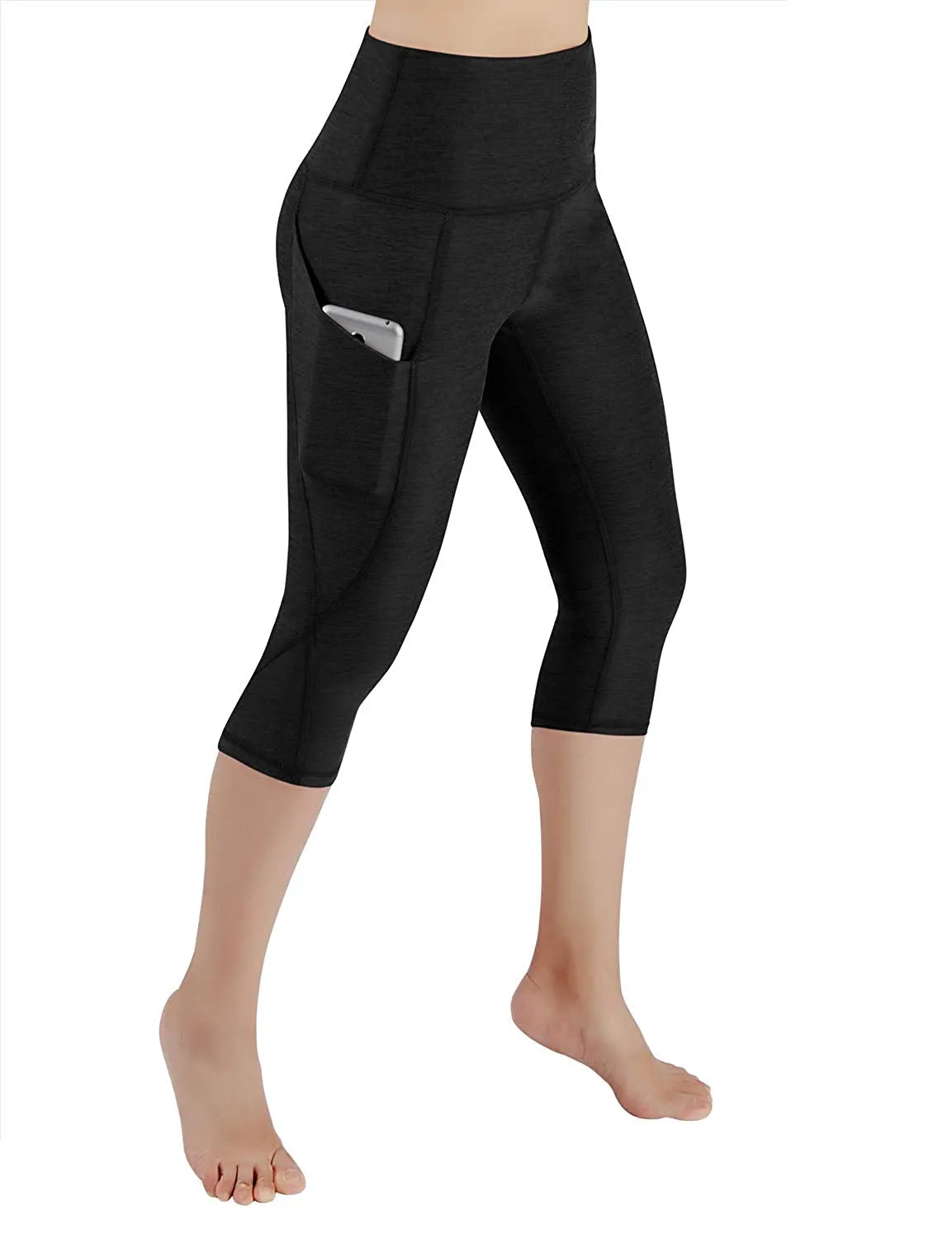 High Waist Out Pocket Yoga Pants Tummy Control Workout Running  Leggings Black