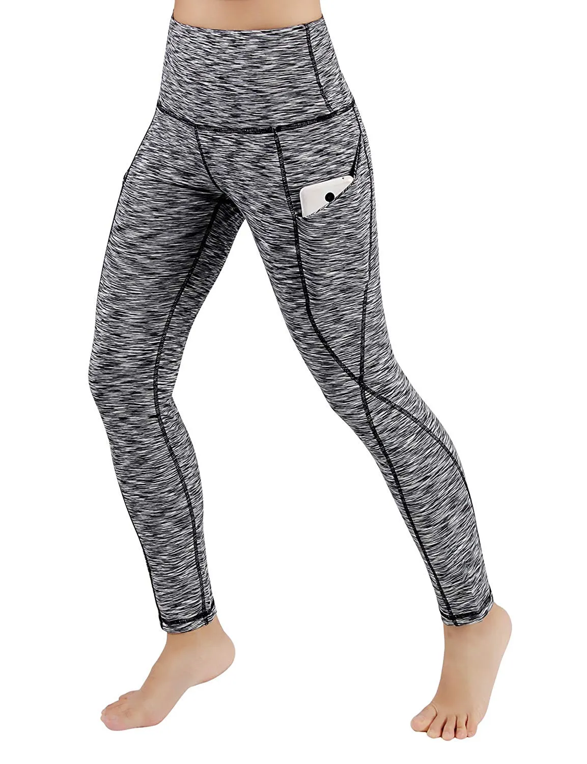 High Waist Out Pocket Yoga Pants Tummy Control Workout Running  Leggings Black