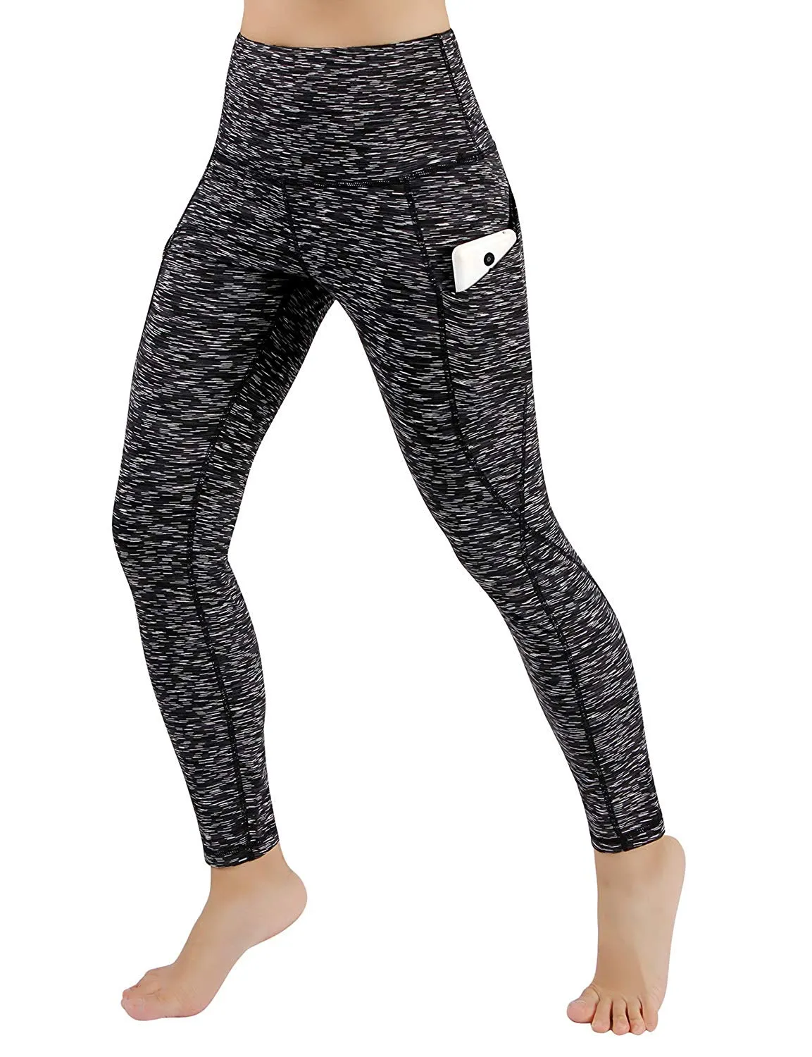 High Waist Out Pocket Yoga Pants Tummy Control Workout Running  Leggings Black
