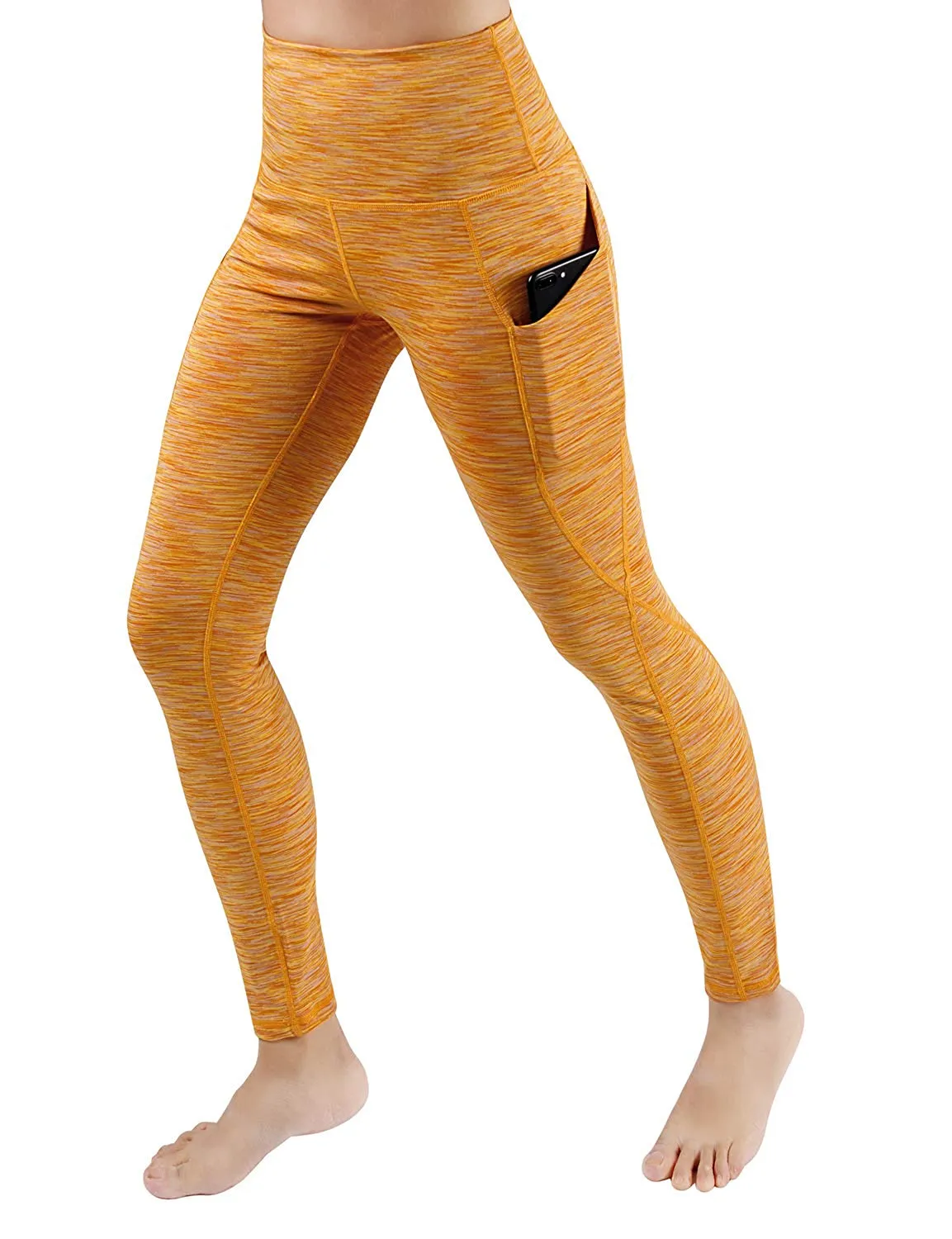 High Waist Out Pocket Yoga Pants Tummy Control Workout Running  Leggings Black