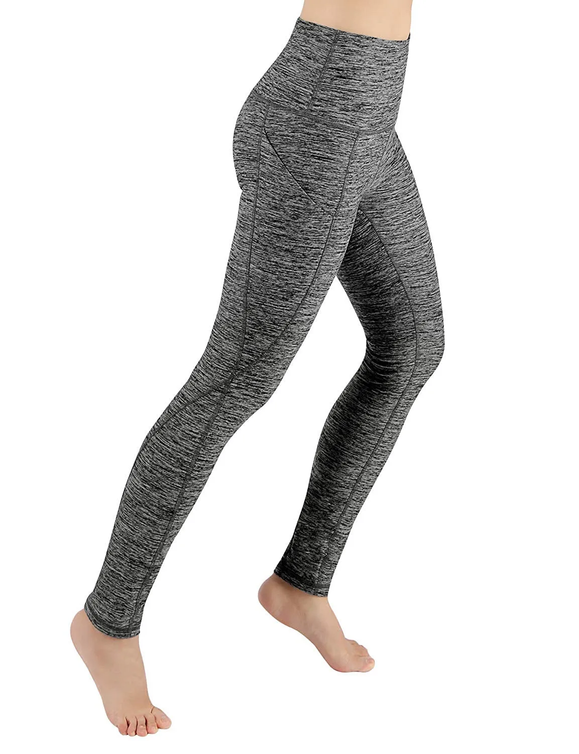High Waist Out Pocket Yoga Pants Tummy Control Workout Running  Leggings Black